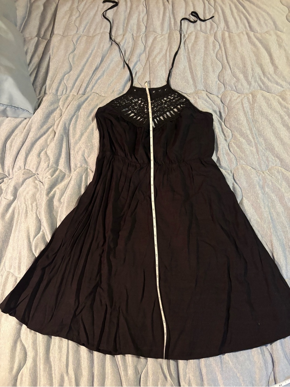 SHEIN Black Crochet Halter Mini Dress